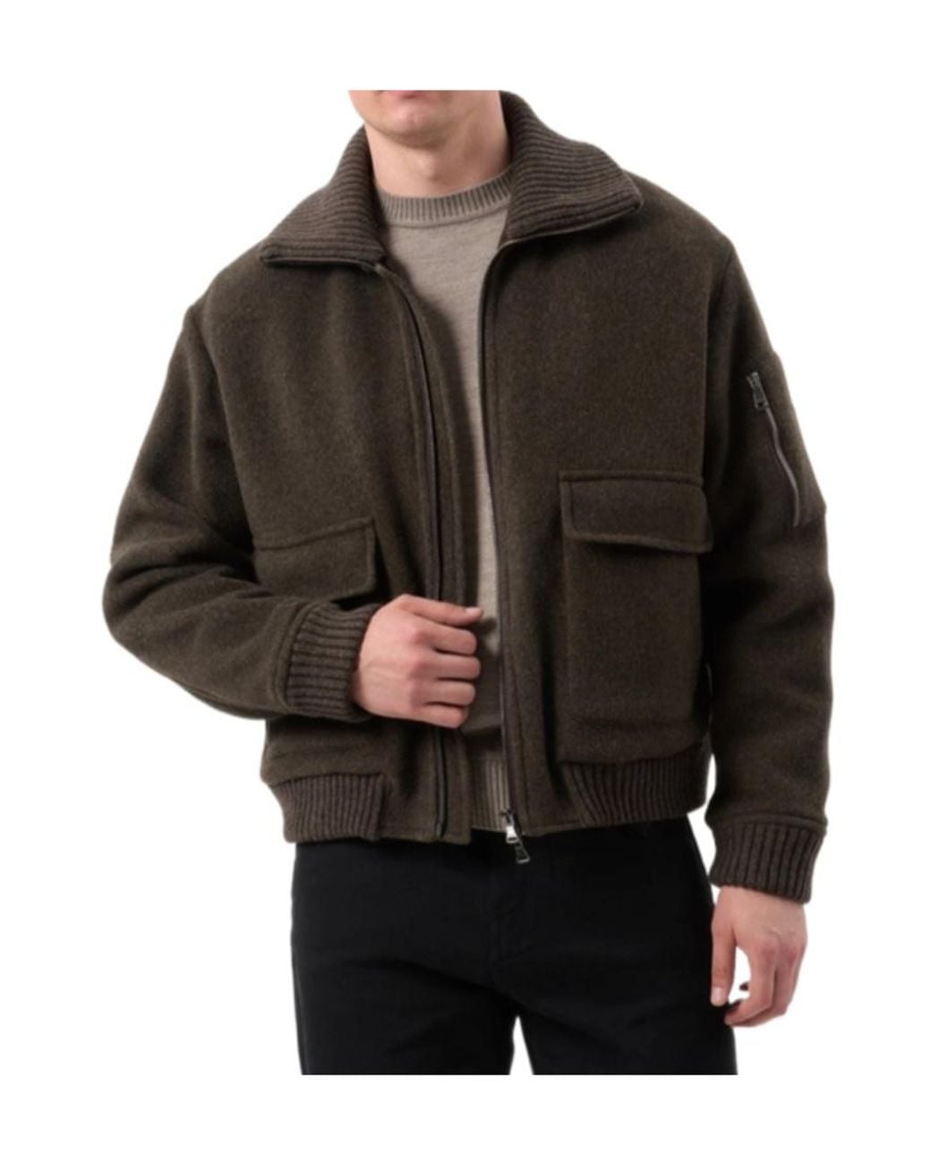 Paul & Shark Black Ribbed-Collar Wool-Blend Jacket for men