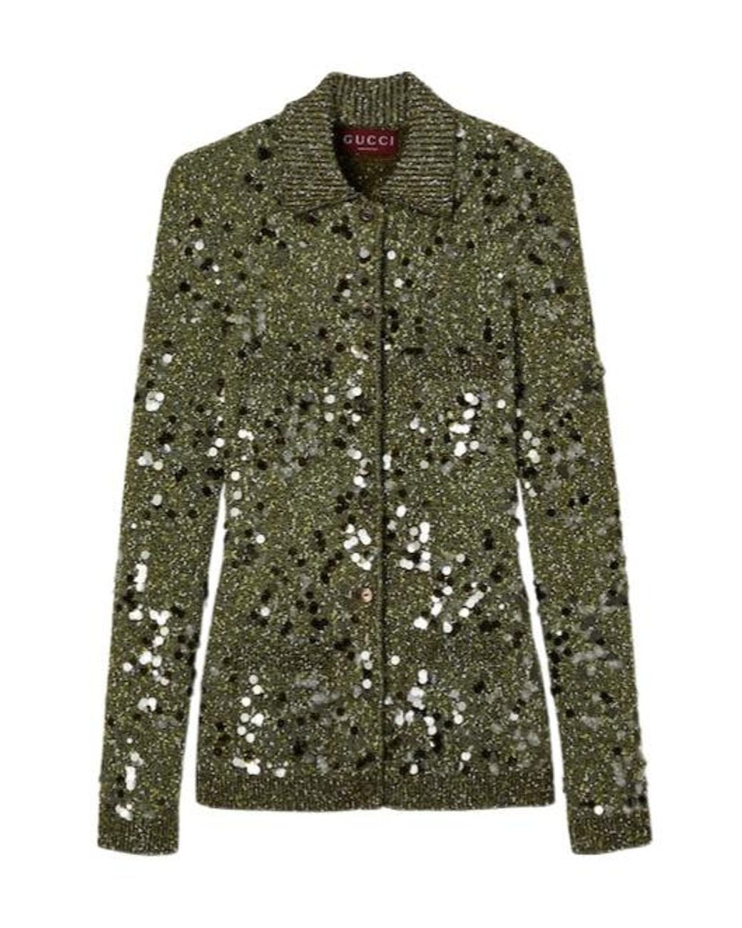 Gucci Green Polo Neck Tweed Cardigan