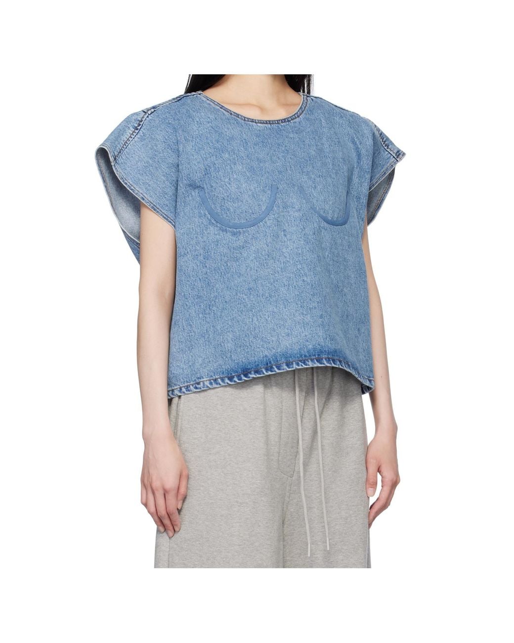 Pushbutton Blue Crew Neck Denim Top