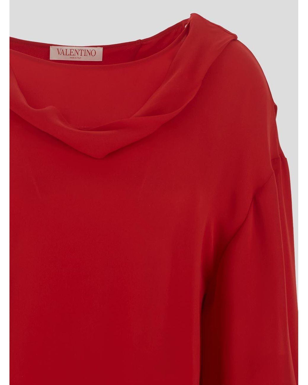 Valentino Red Cape-Style Scarf-Detail Silk Top