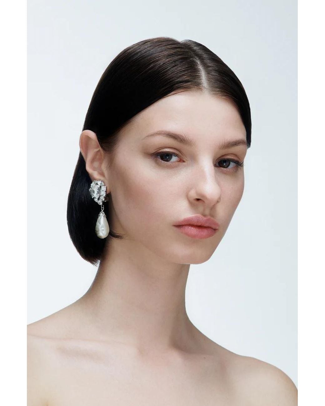 Alessandra Rich White Drop-Pearl Crystal Detail Earrings