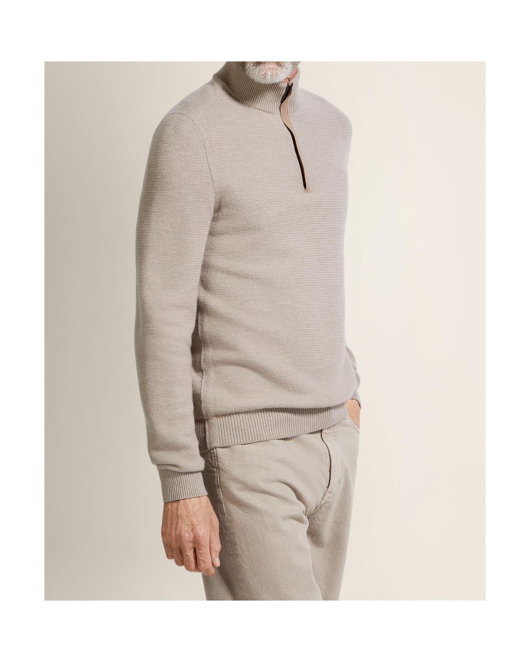 Zegna Gray Light Taupe Vellus Aureum Zip Mock Neck for men