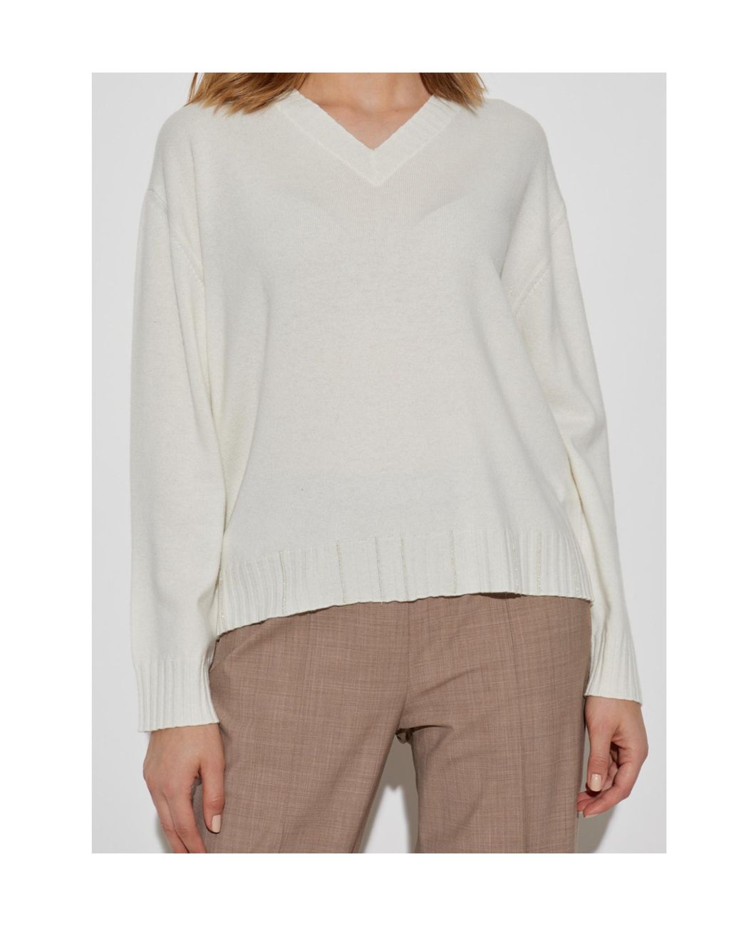 Fabiana Filippi White V-Neck Knitted Jumper