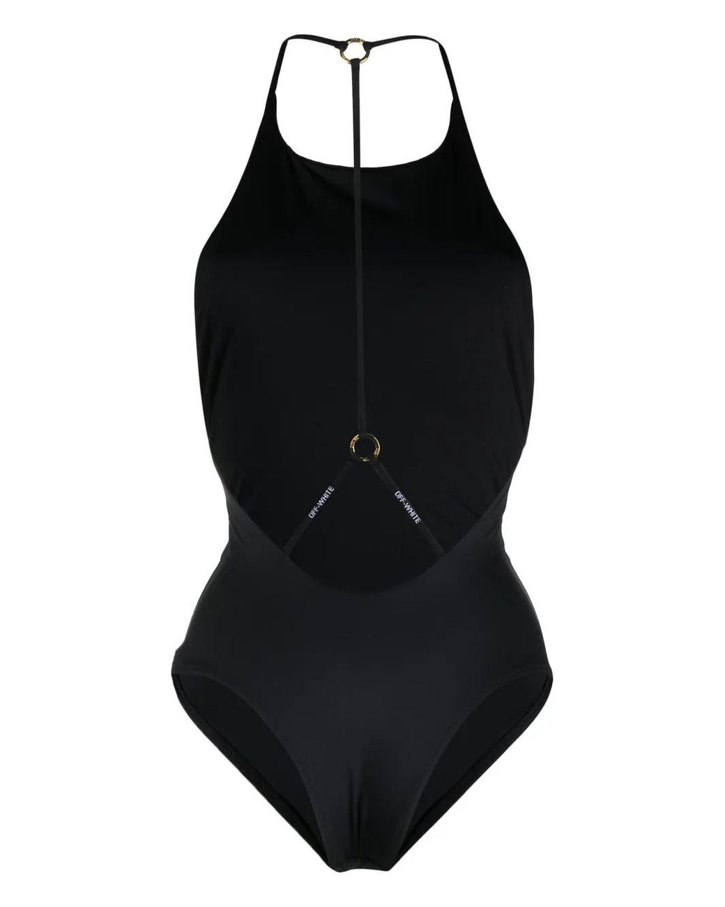 Off-White c/o Virgil Abloh Black Logo-Print Ring-Detail Swimsuit