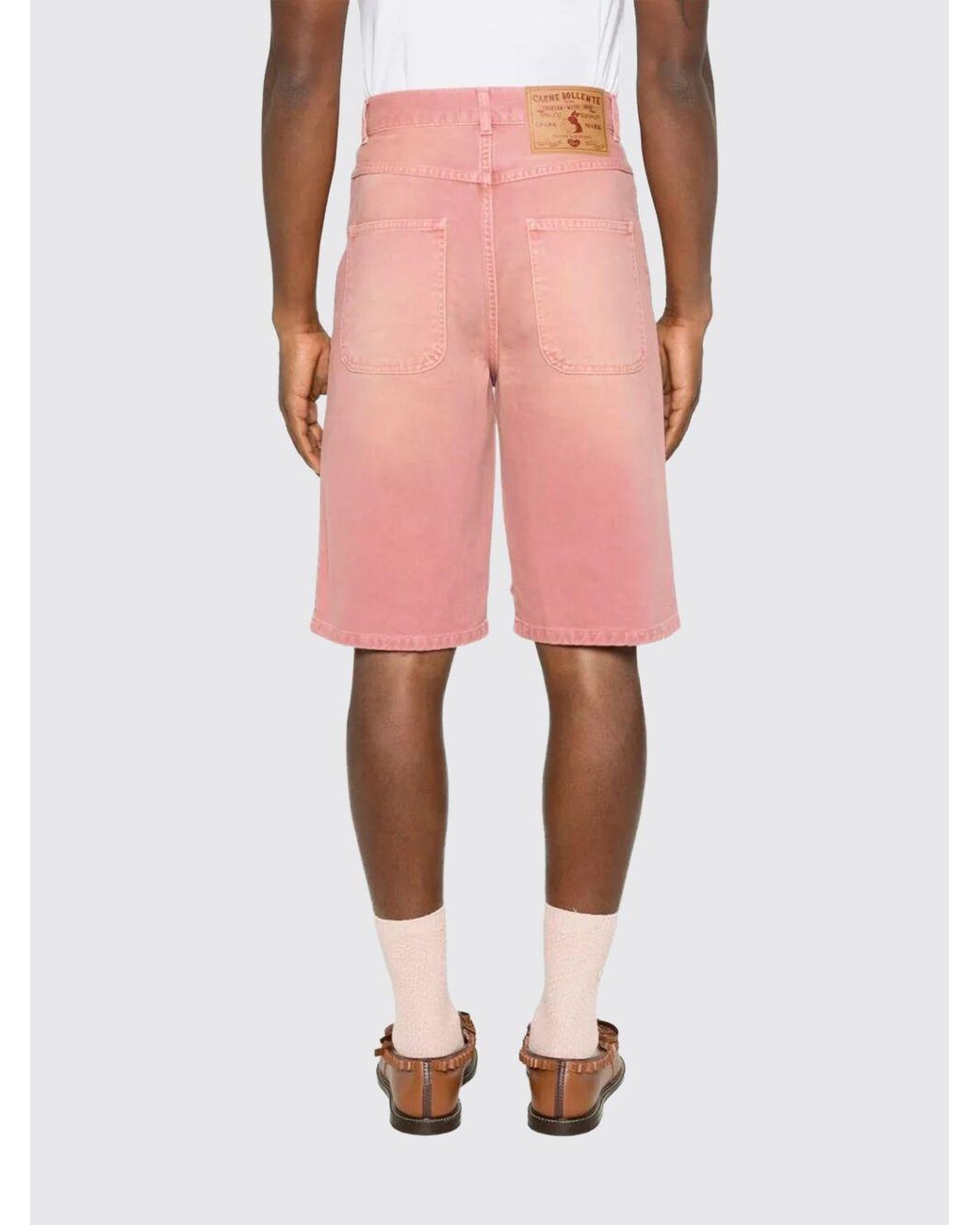 Carne Bollente Pink Frayed Heart-Motif Shorts for men