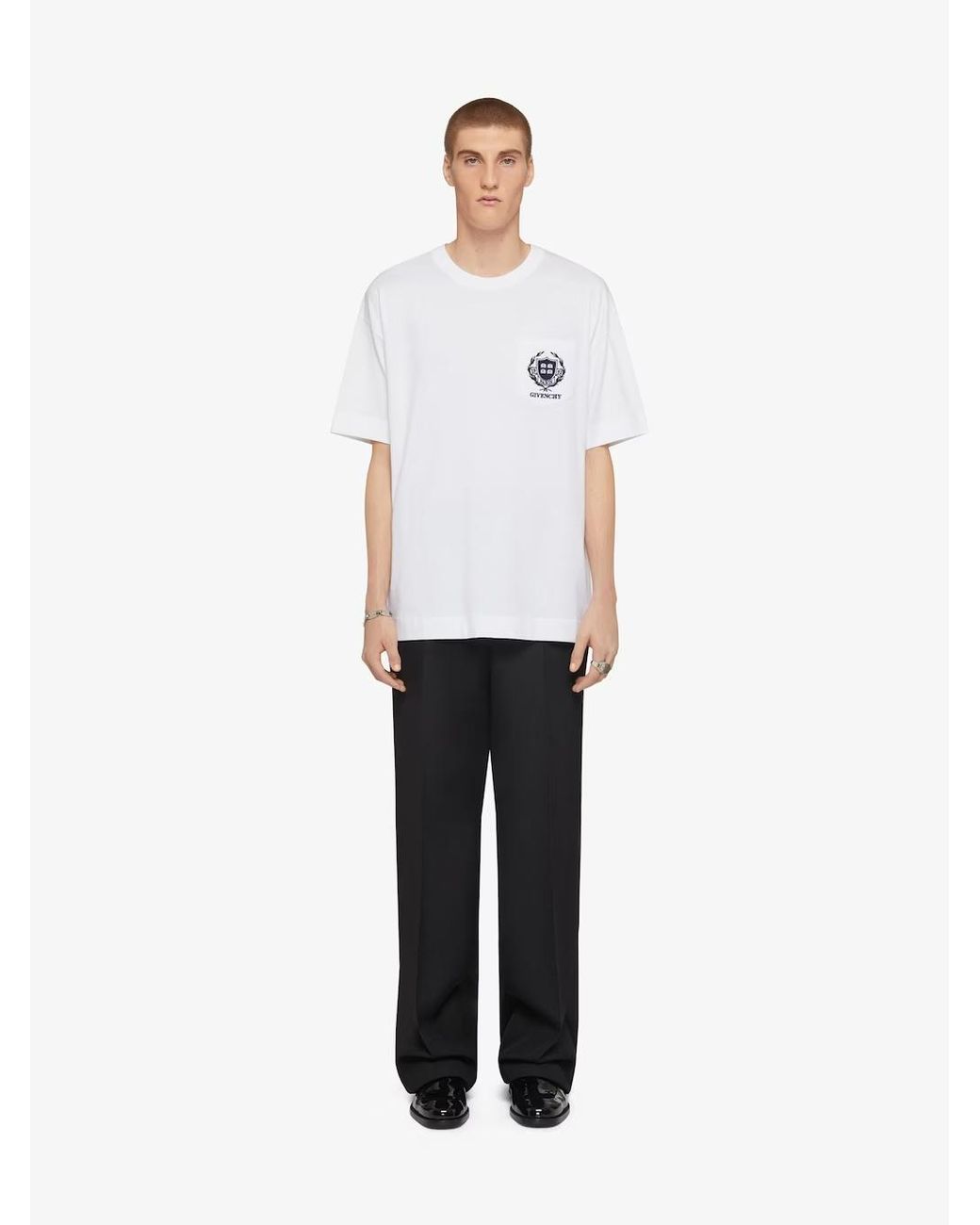 Givenchy White Crest Logo Embroidered T-Shirt for men