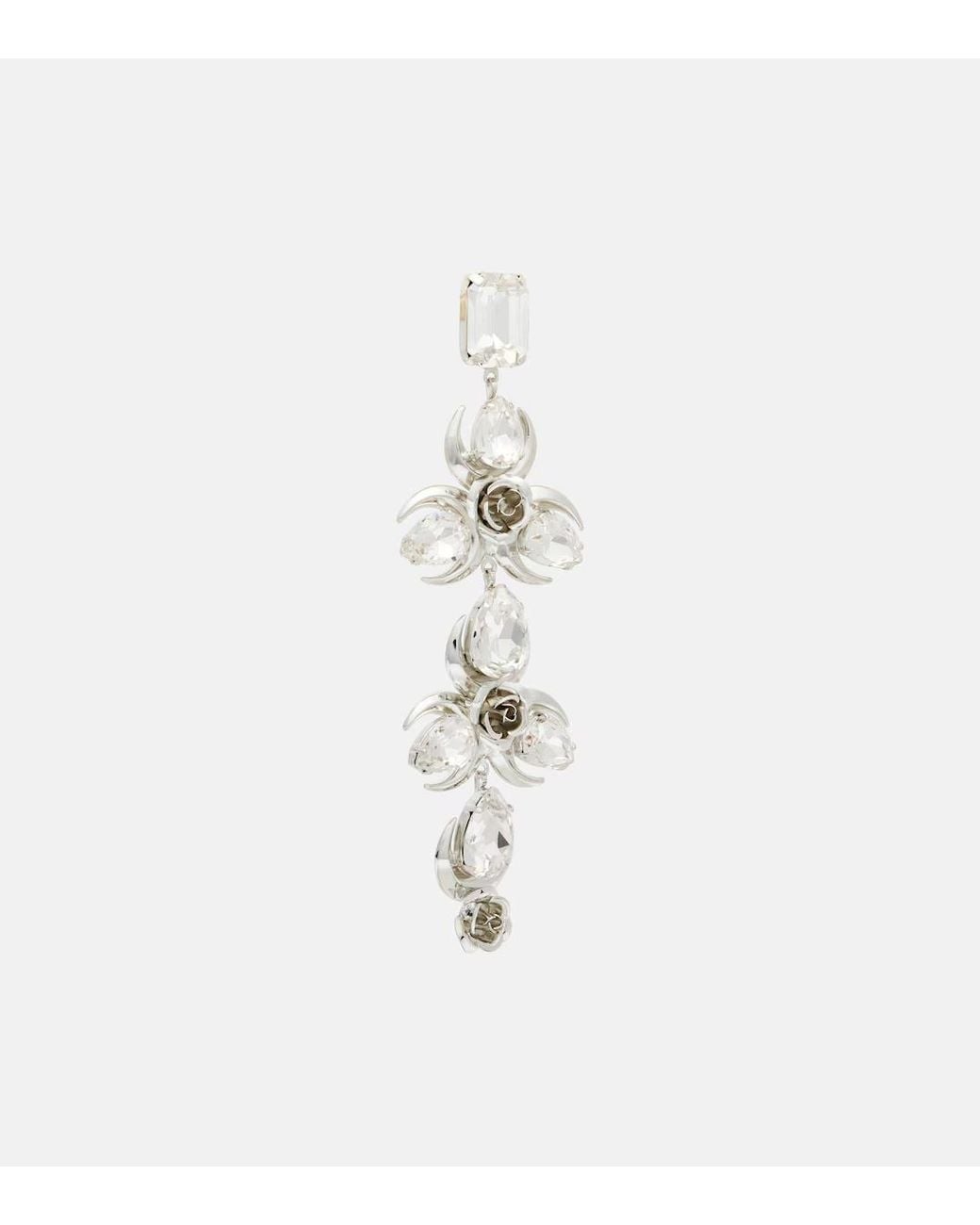 Magda Butrym White Crystal-Embellished Floral Drop Earrings