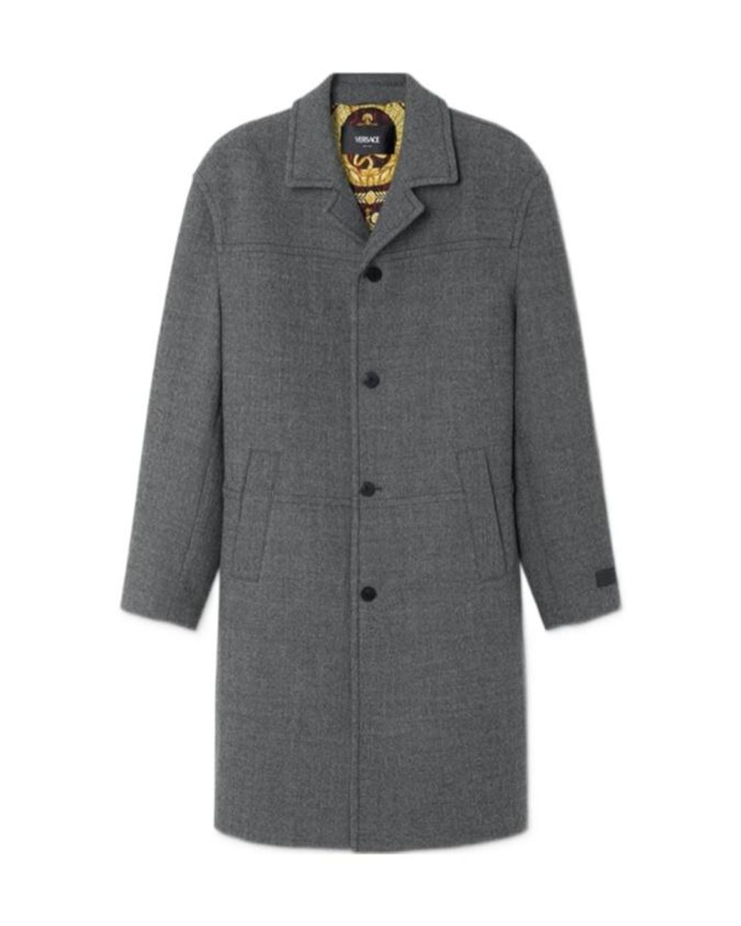 Versace Gray Single-Breasted Coat for men