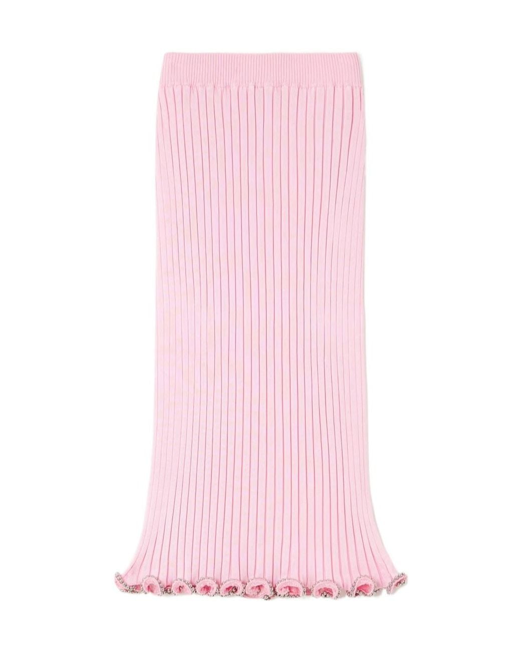 Jil Sander Pink Bead-Embellished Ribbed-Knit Midi Skirt
