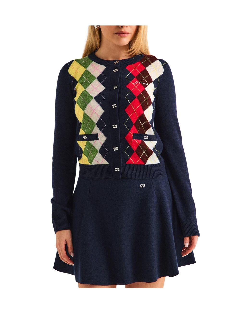 Ganni Black Argyle Knit Cardigan