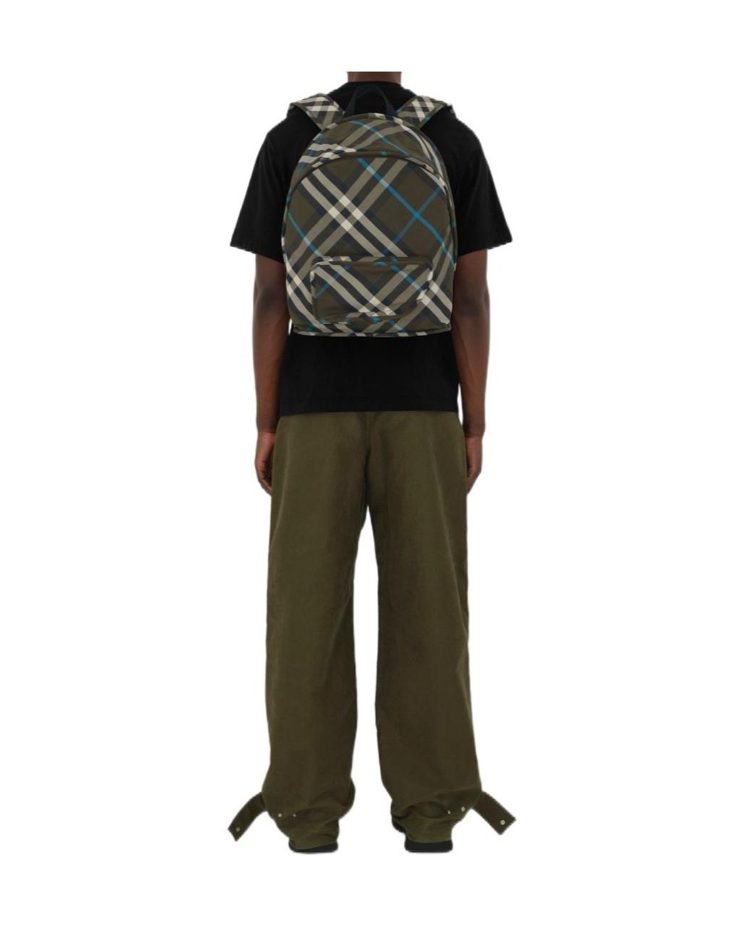 Burberry Green Shield Checked Zipped Backpack for men