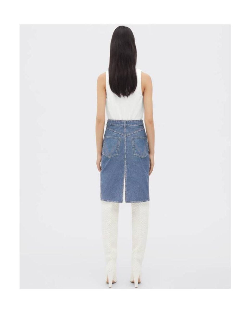 Bottega Veneta Blue Front Slit Denim Effect Skirt