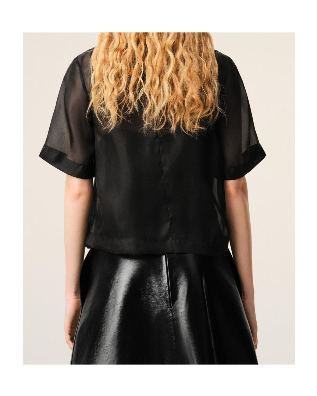AMI Black Short-Sleeves Sheer Top