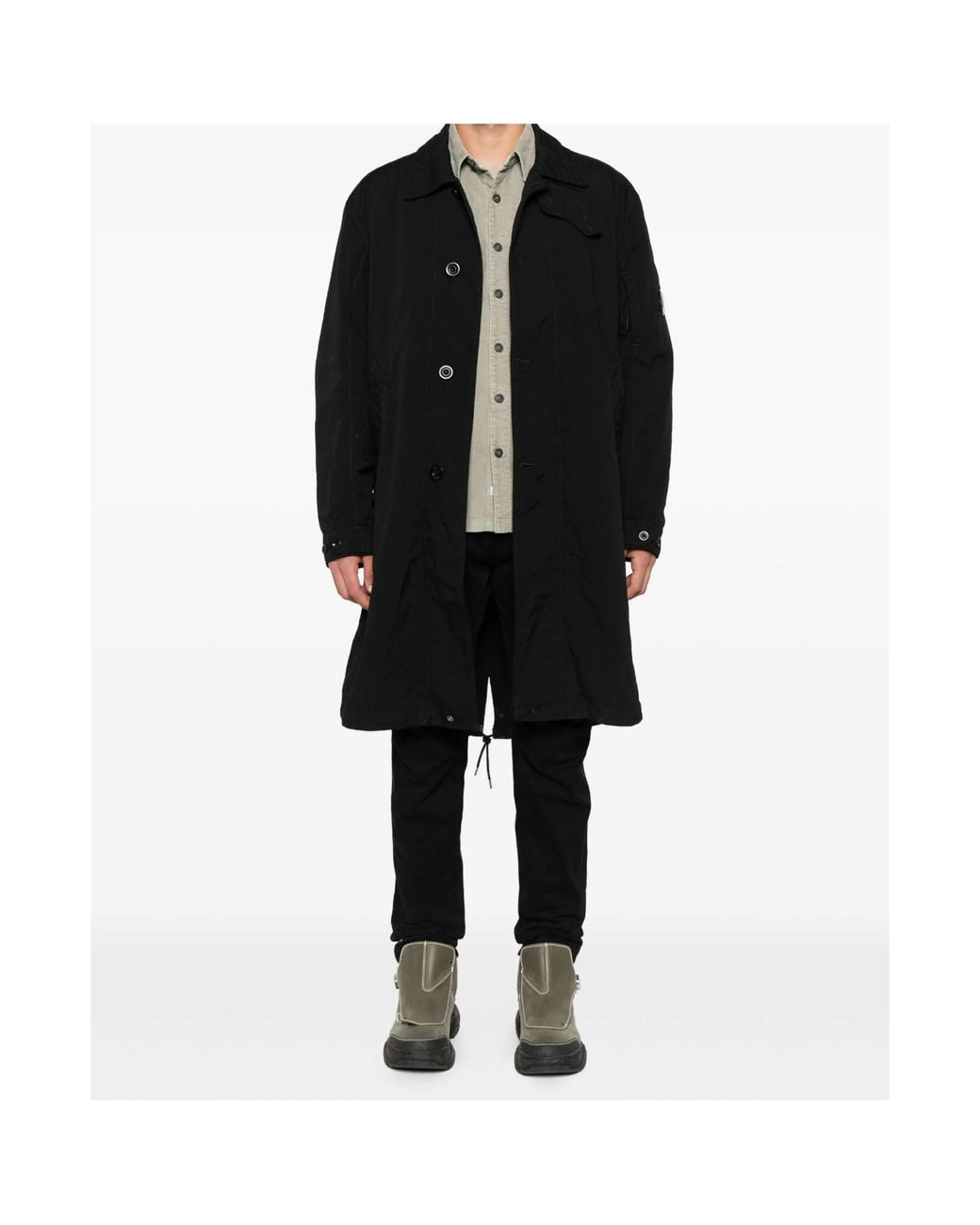 C P Company Black Button-Fastening Lens-Detail Coat for men