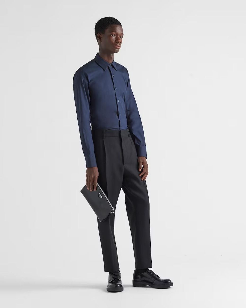 Prada Blue Long-Sleeved Poplin Shirt for men