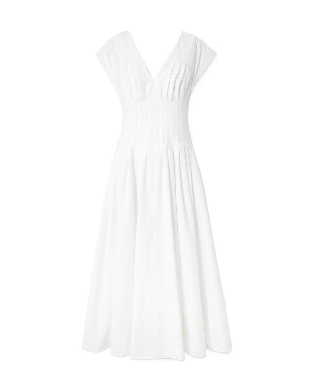 Jonathan Simkhai White Nina V-Neck Pleated Midi Dress