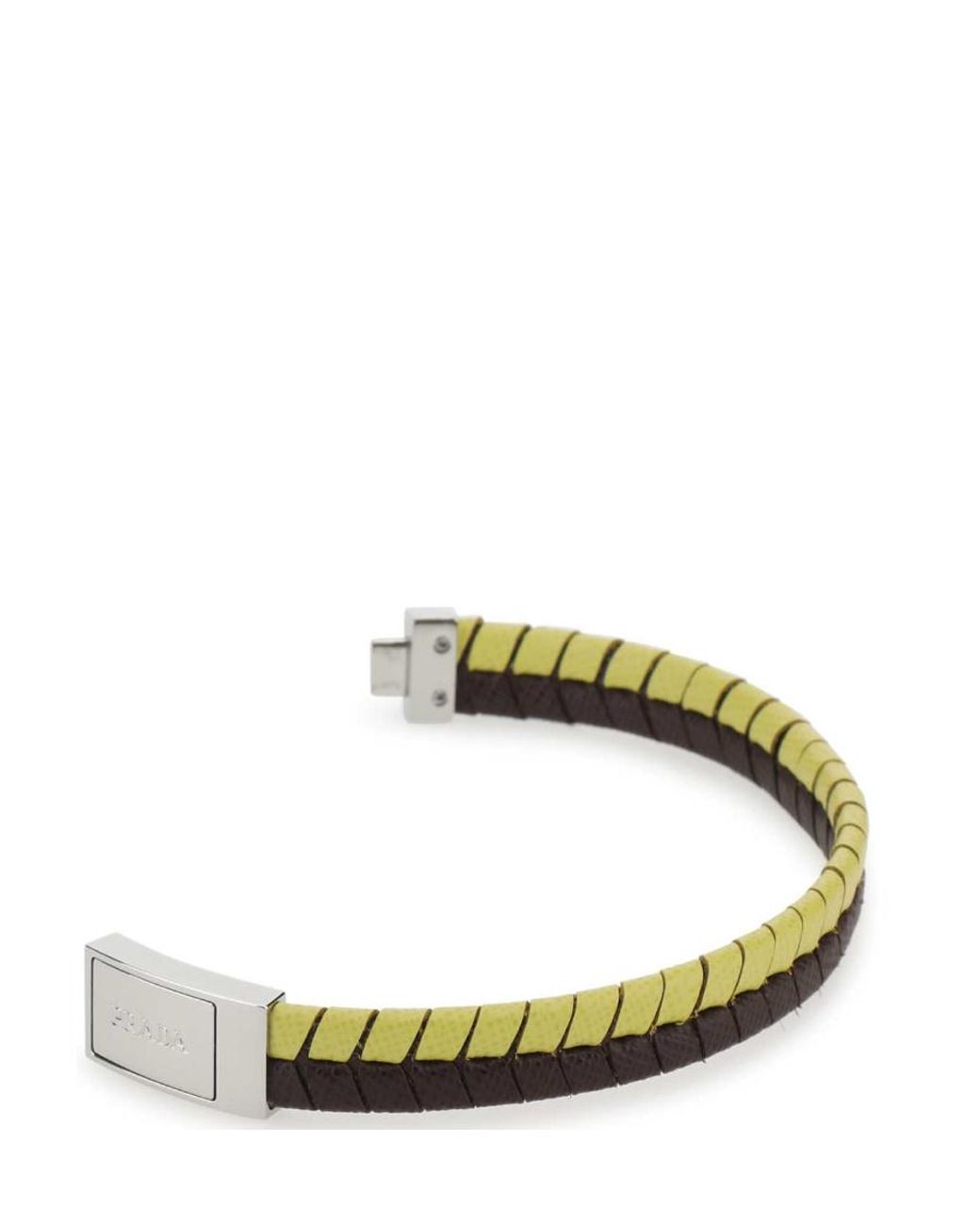 Prada White Logo-Debossed Two-Toned Braided Bracelet for men