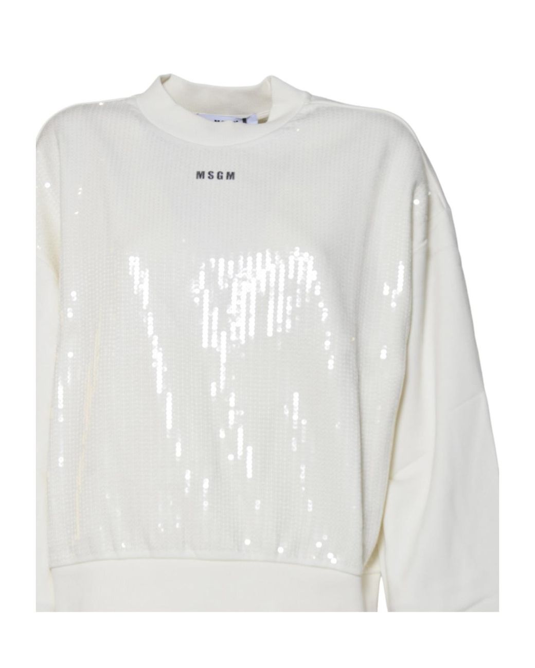 MSGM White Sequin Embellished Crewneck Sweatshirt