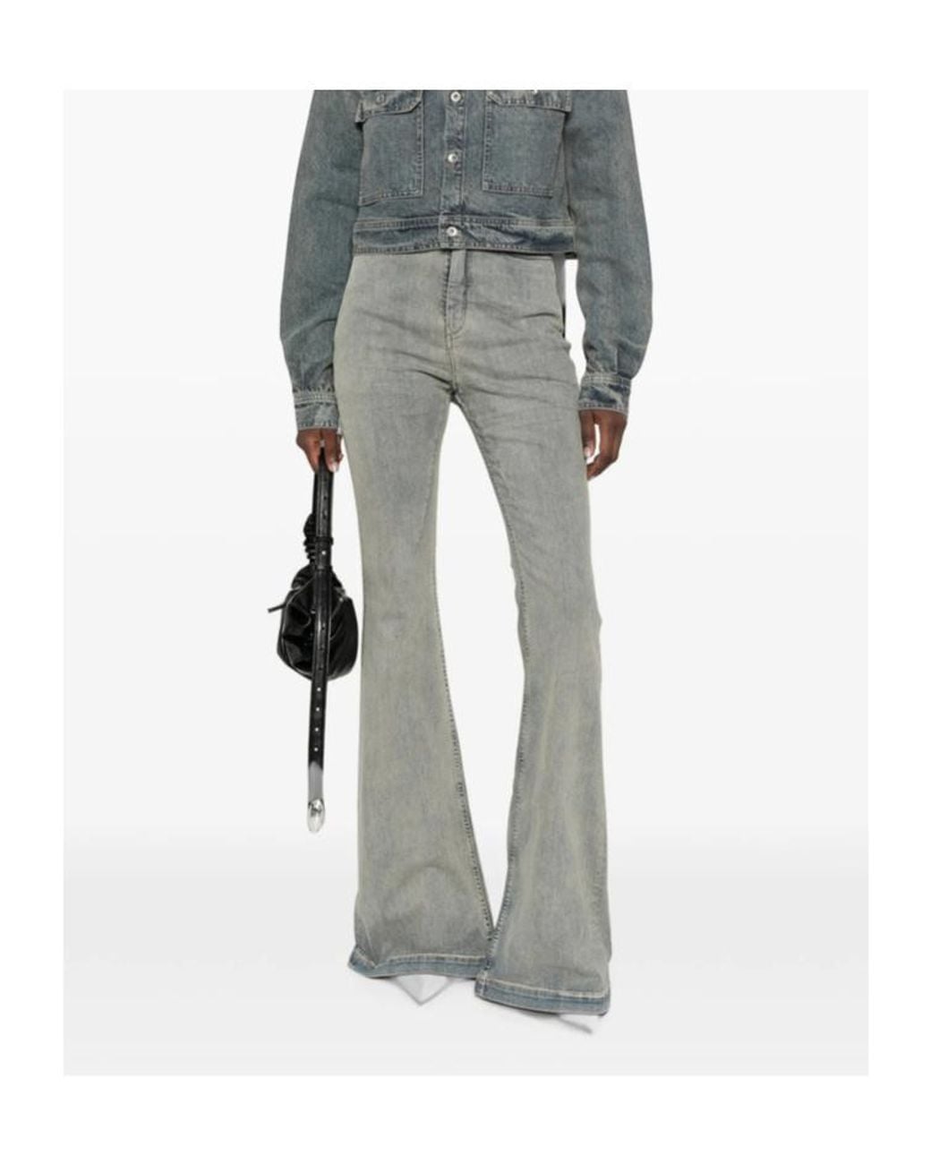 Rick Owens Gray High-Rise Flared Jeans