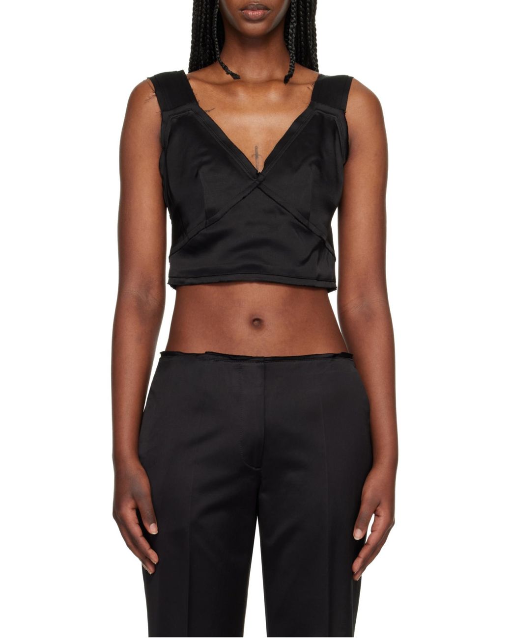 Totême Black Totême V-Neck Cropped Satin Top