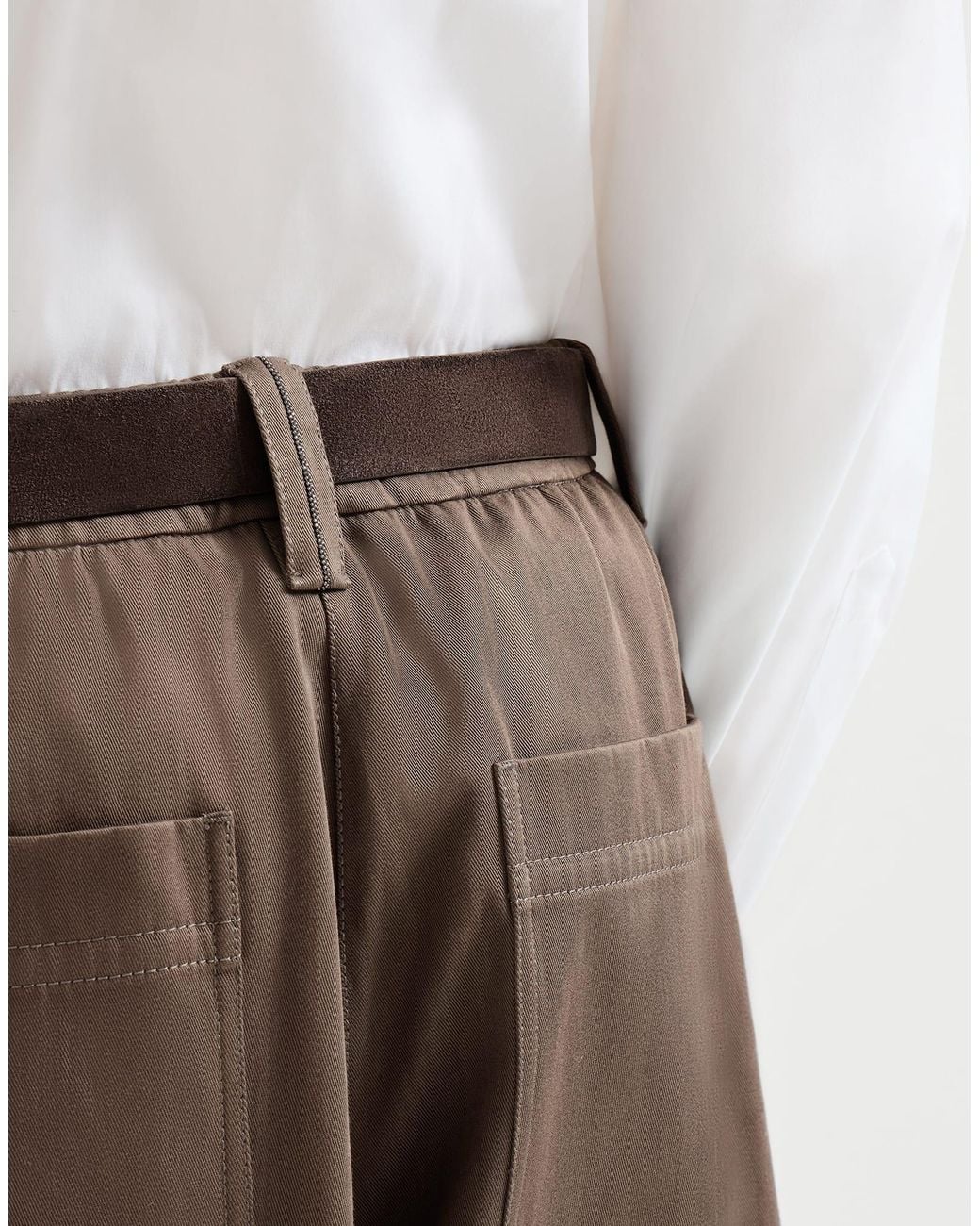 Brunello Cucinelli Brown Couture Cotton Gabardine Long Bermuda Shorts With Monili