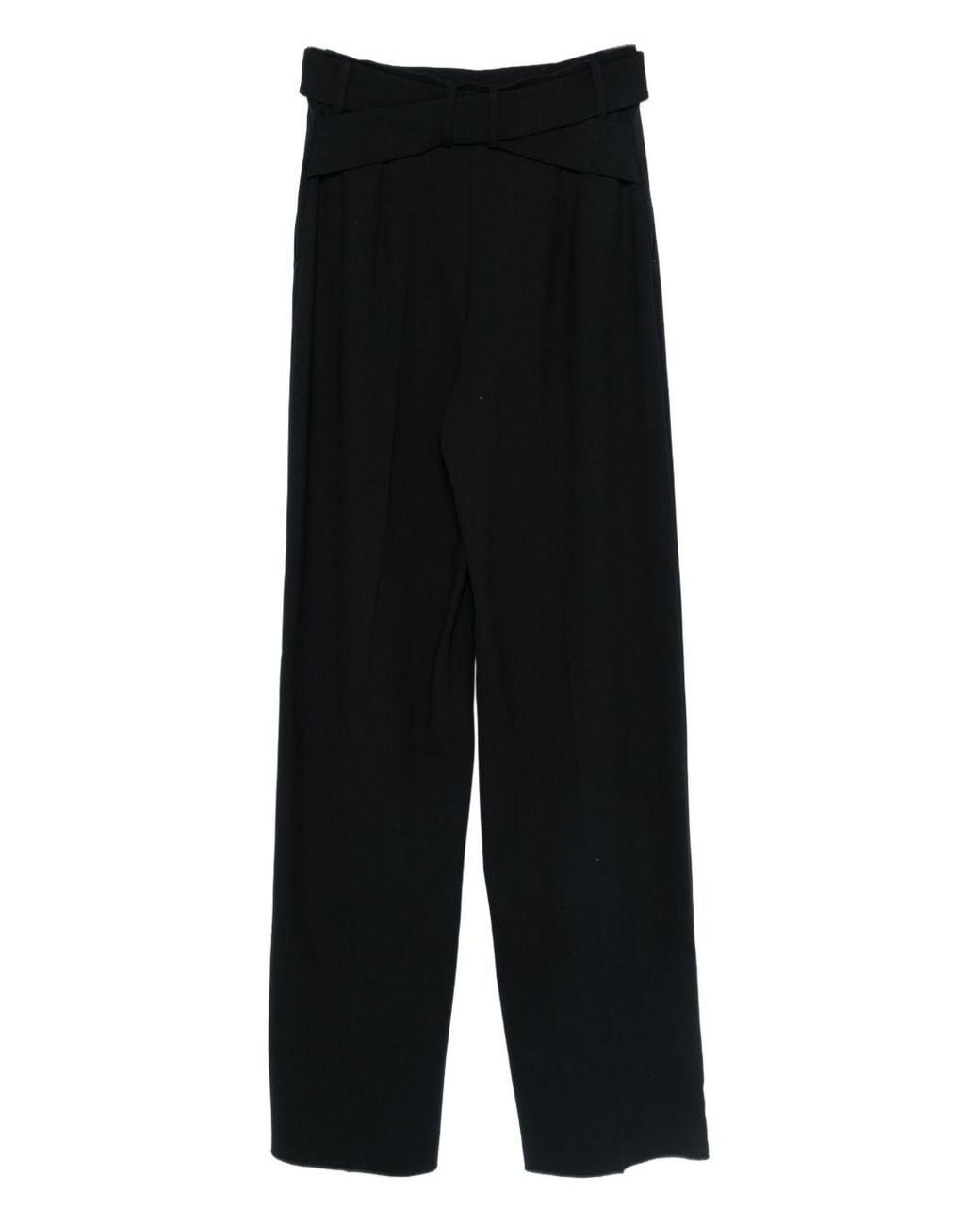 Emporio Armani Black Pleat Detailed Straight Leg Trousers