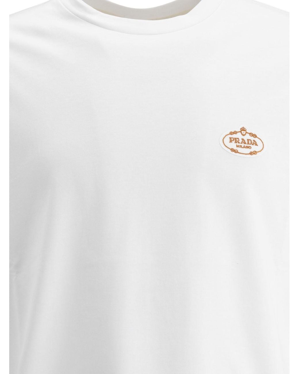 Prada White Logo Embroidered Short Sleeved T-Shirt for men