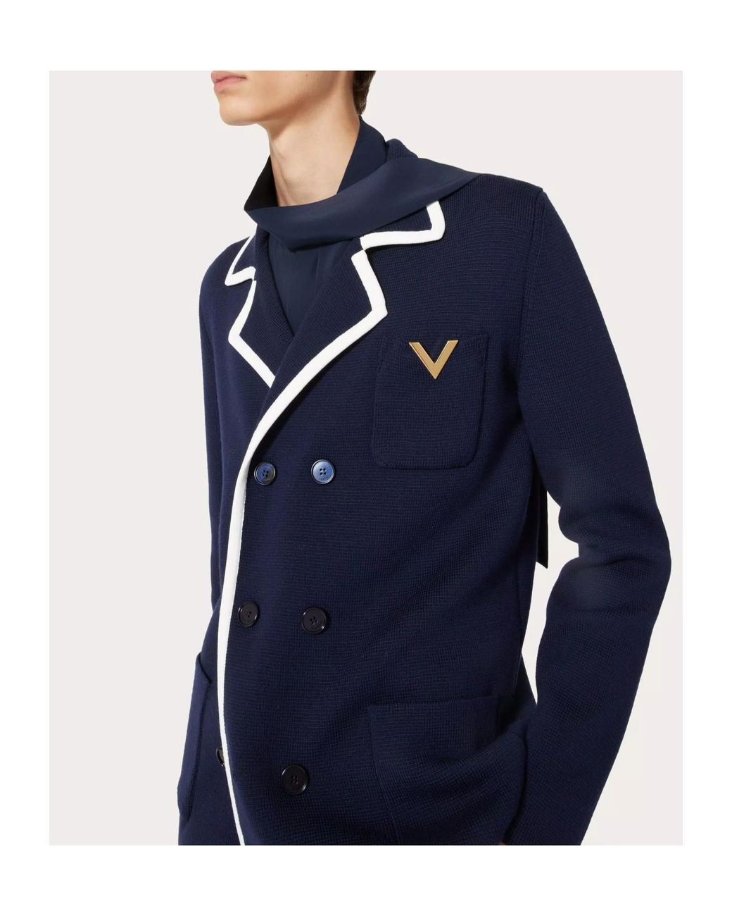 Valentino Blue Vgold Double-Breasted Straight Hem Jacket for men