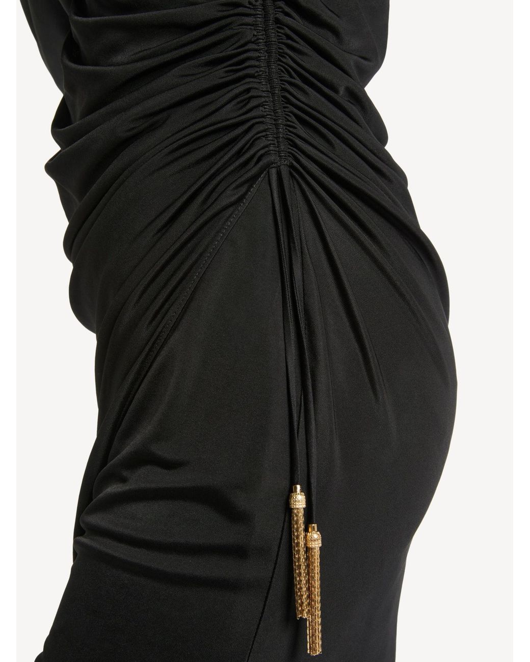 Balmain Black Draped Jersey Mini Dress
