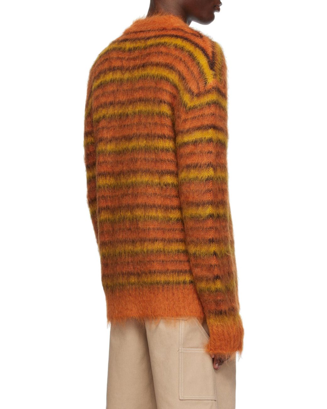 Marni Orange V-Neck Striped Knit Cardigan for men