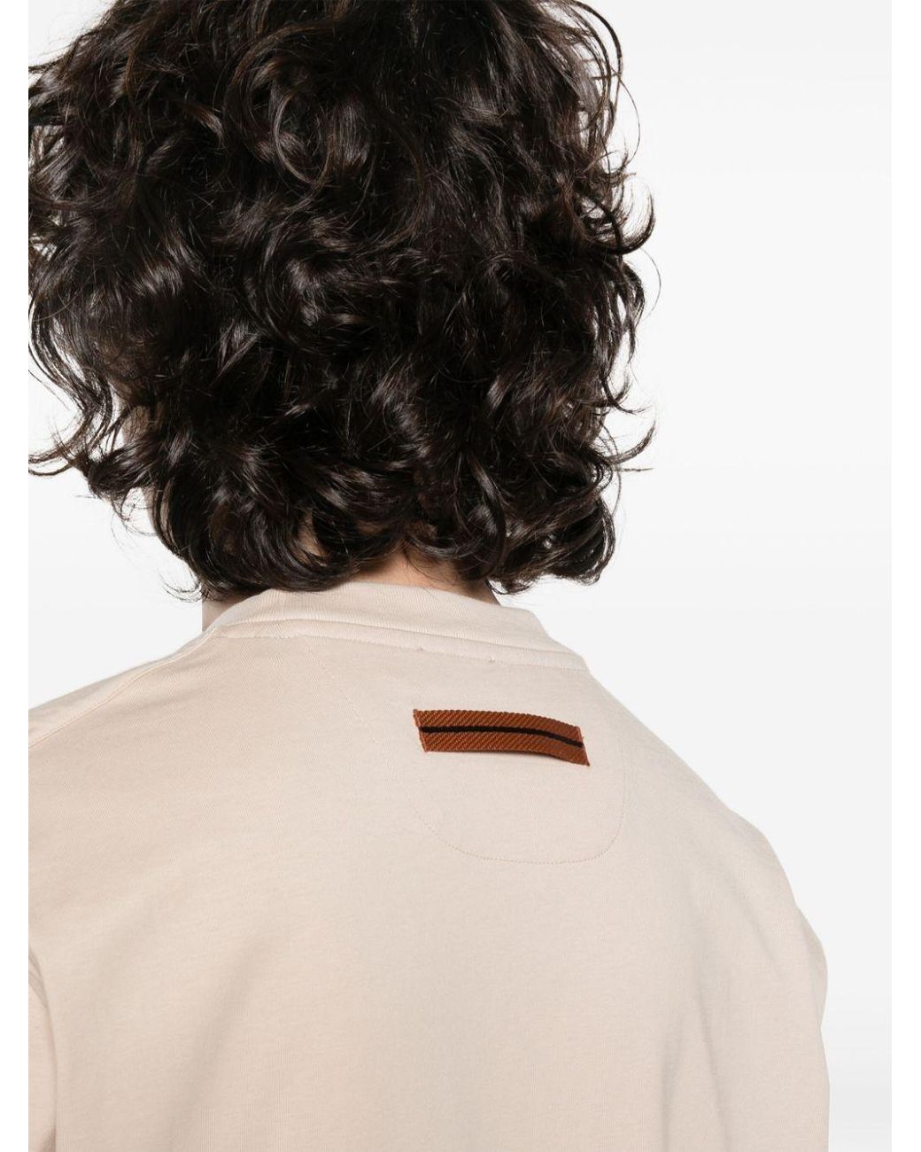 Zegna Natural Logo Detailed Crewneck T-Shirt for men