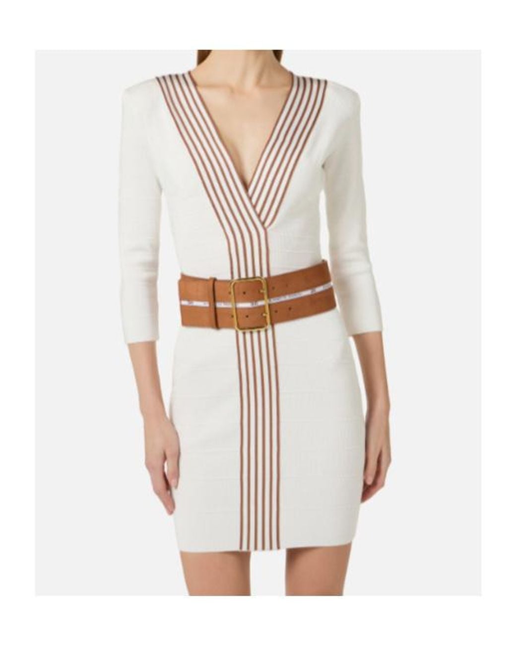 Elisabetta Franchi White Striped Bands Knit Dress