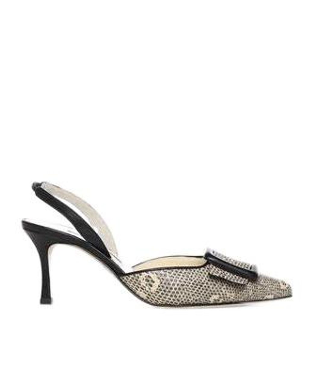 Manolo Blahnik Metallic Lizard-Effect Leather Slingback Pumps