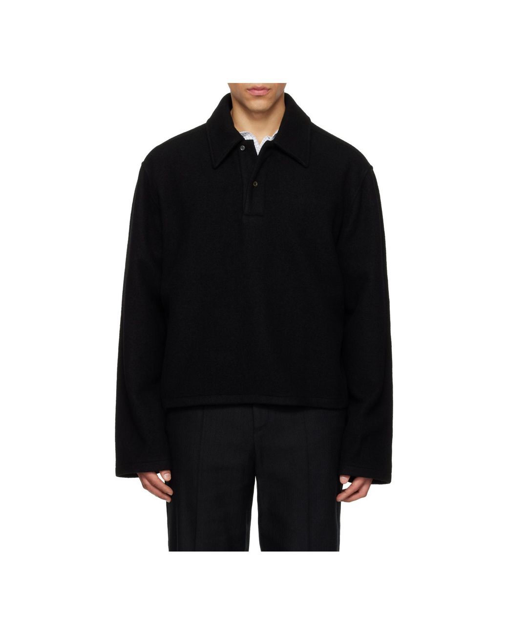 Rier Black Collared Long-Sleeved Polo Shirt for men