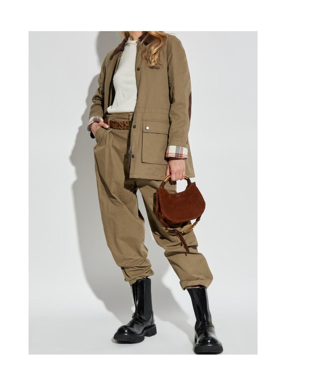 Moschino Green Logo Patch Corduroy-Collar Utility Jacket