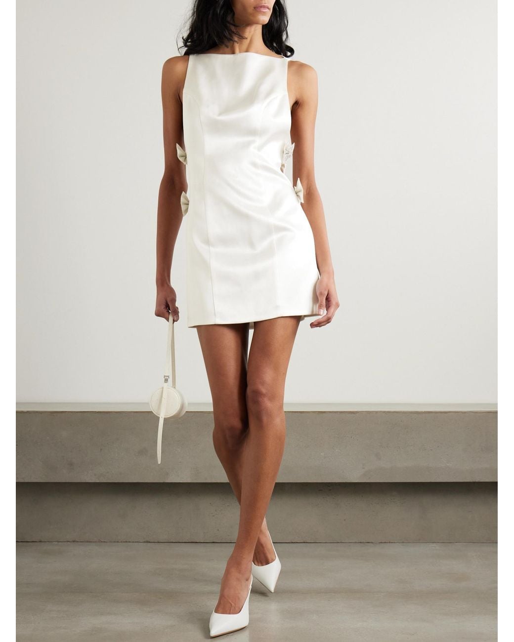 retroféte White Nadine Bow And Crystal-Embellished Cutout Satin Mini Dress