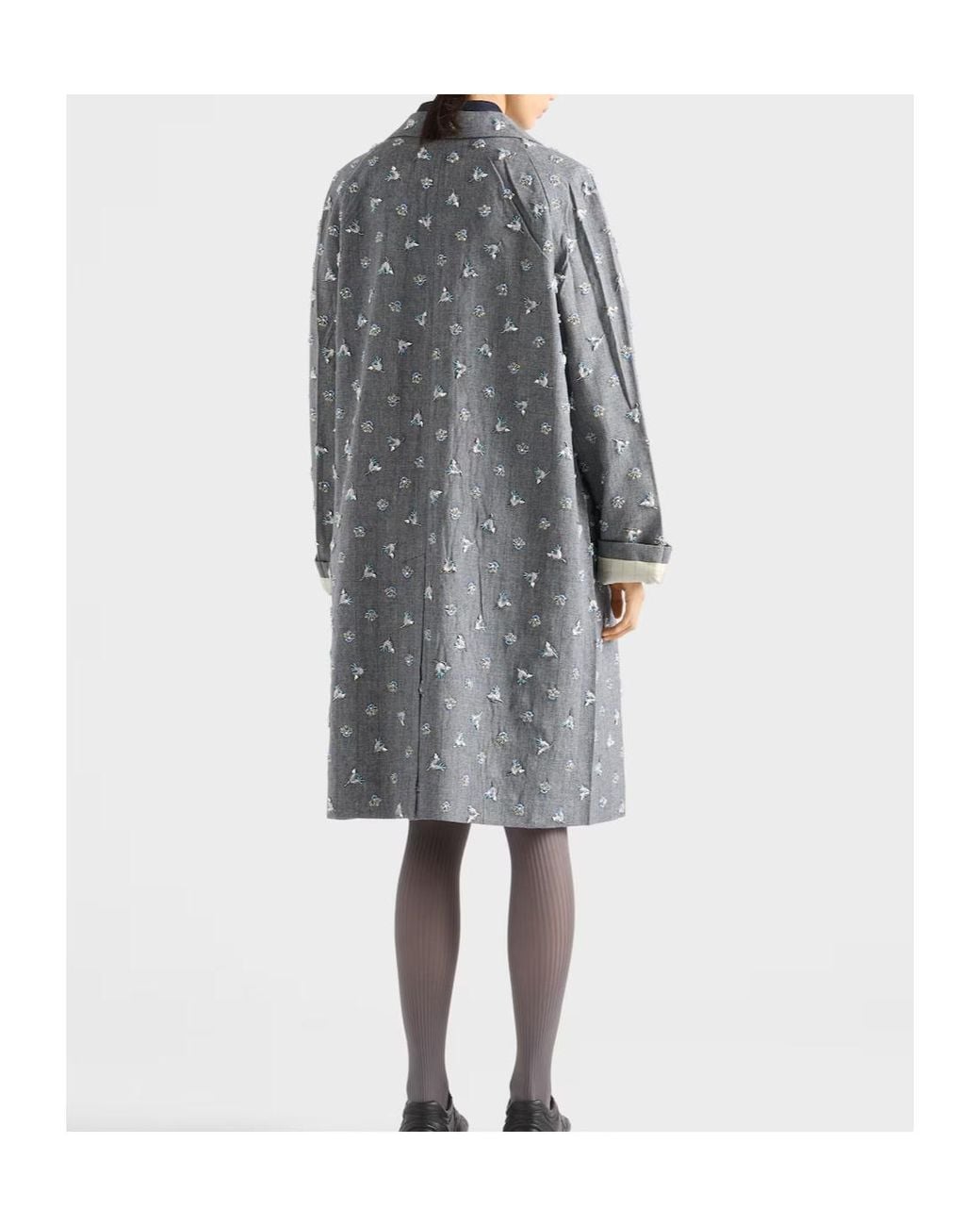 Prada Gray Single-Breasted Embroidered Pinstripe Coat
