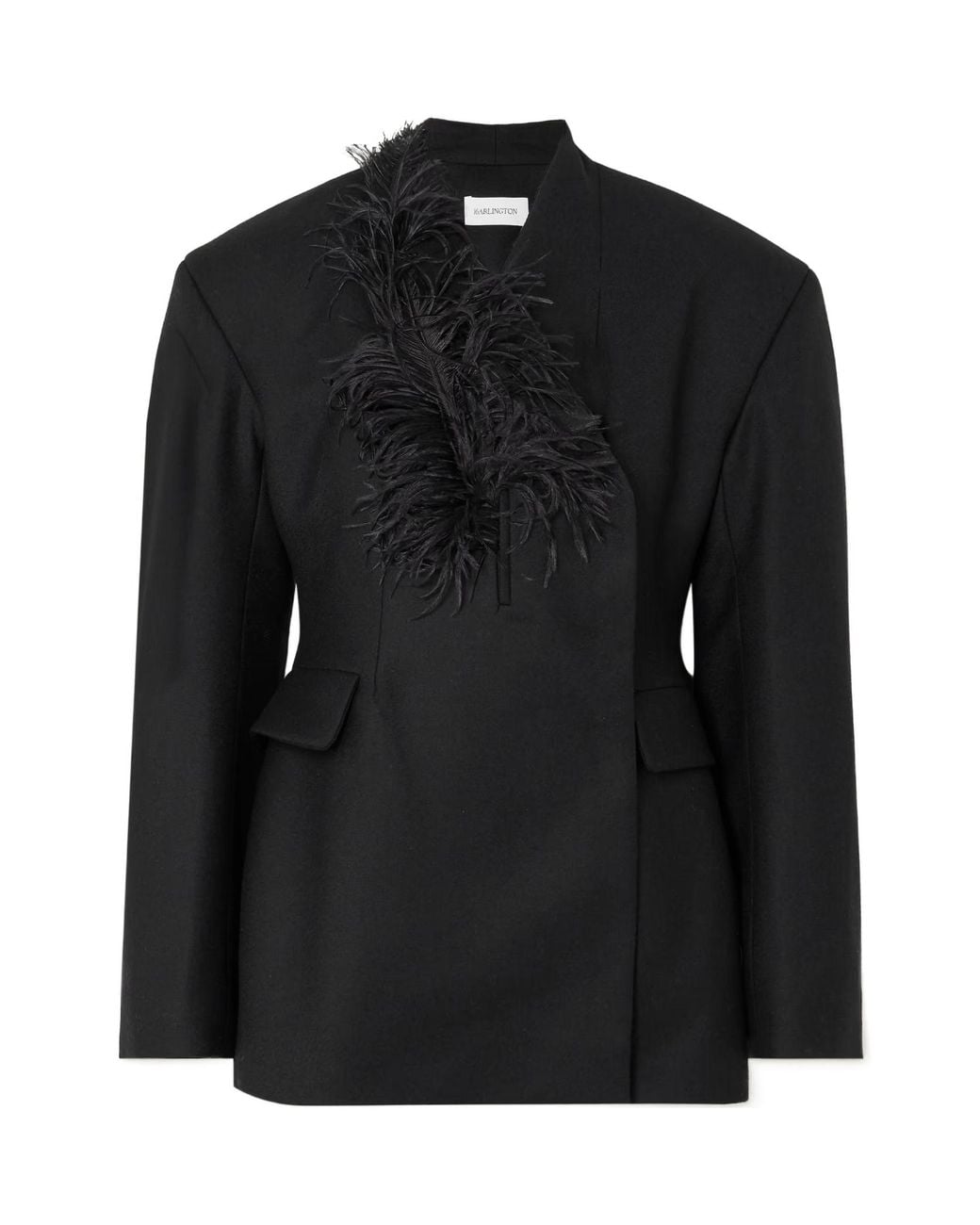 16Arlington Black Feather-Trimmed Twill Suit Jacket