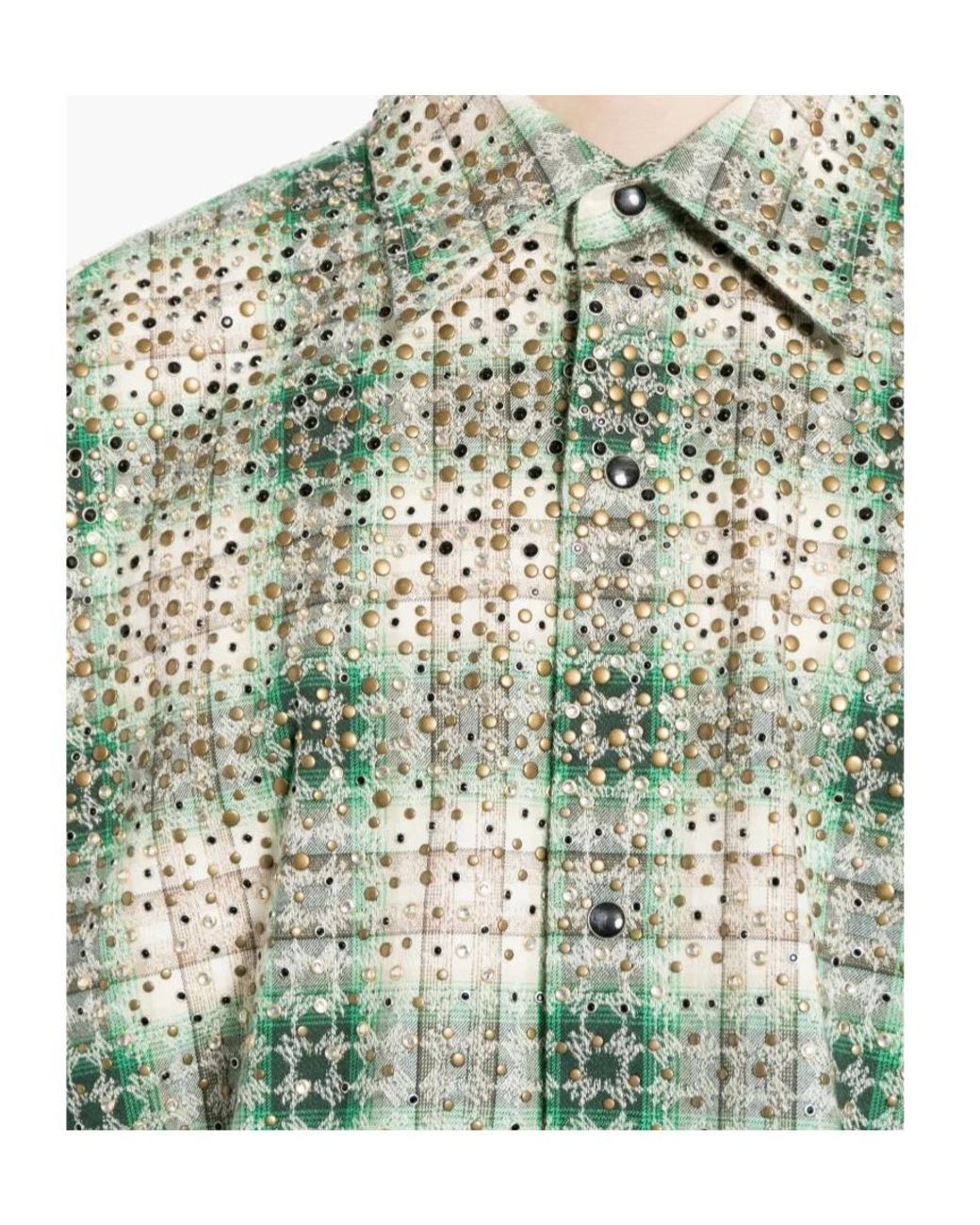 Amiri Green Stud-Embellished Checked Shirt for men
