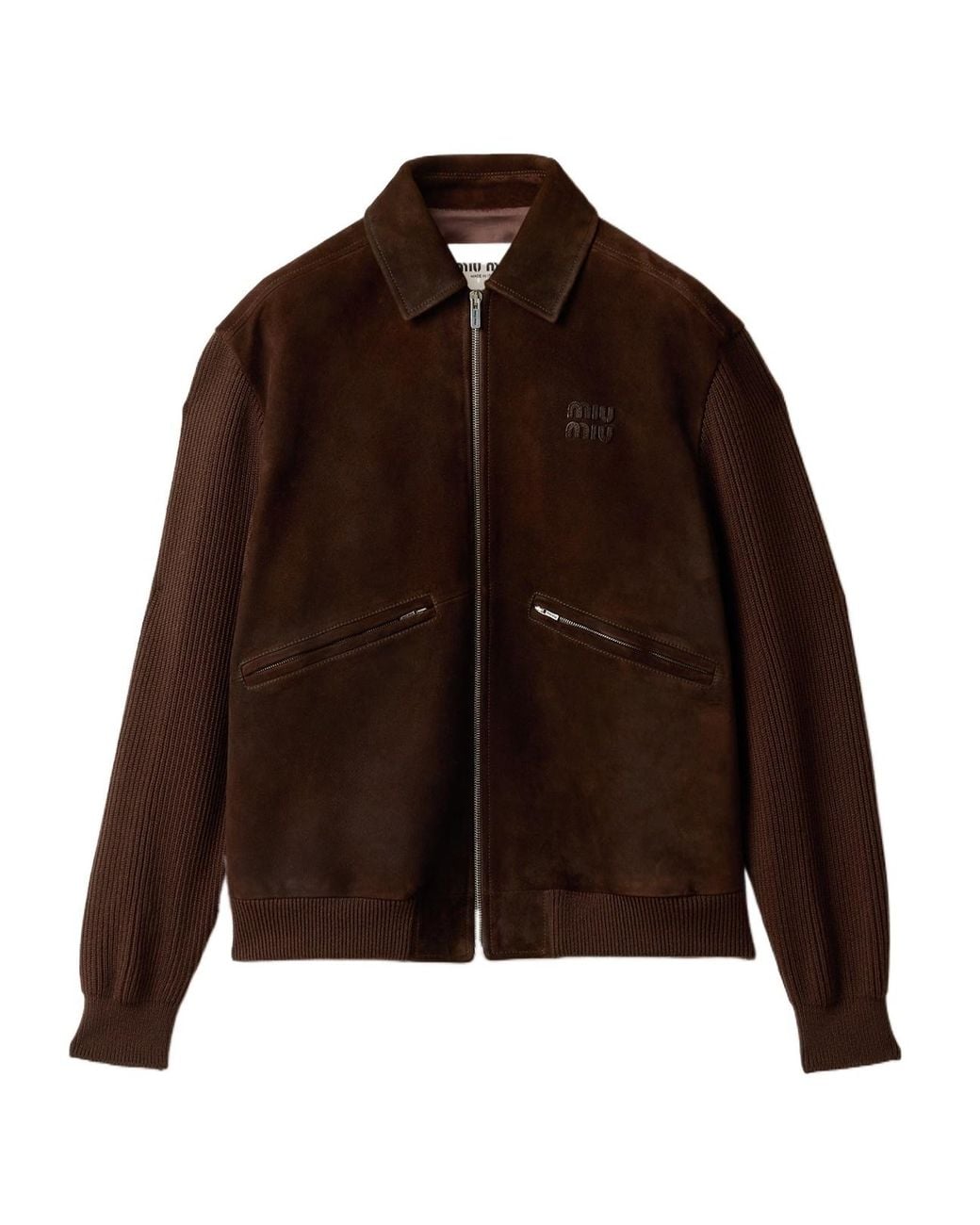 Miu Miu Brown Waxed Suede Blouson Jacket