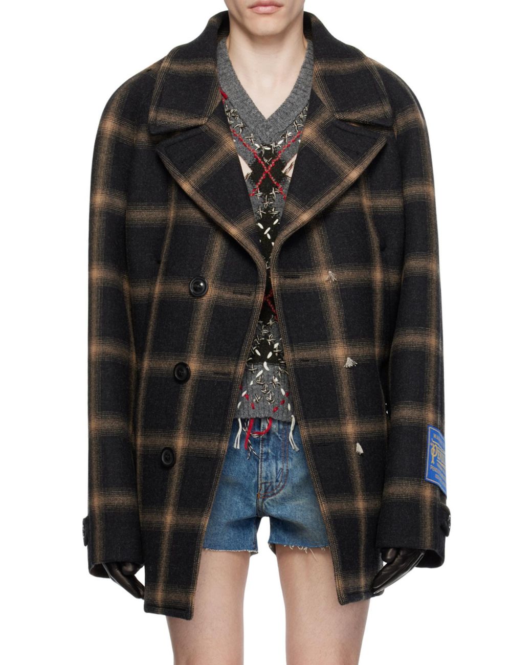 Maison Margiela Black Double-Breasted Pendleton Peacoat for men
