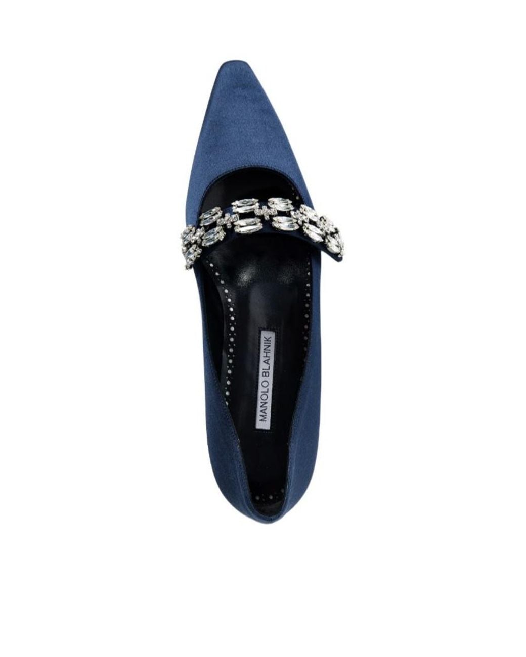 Manolo Blahnik Blue Crystal-Embellished Satin Point-Toe Flats