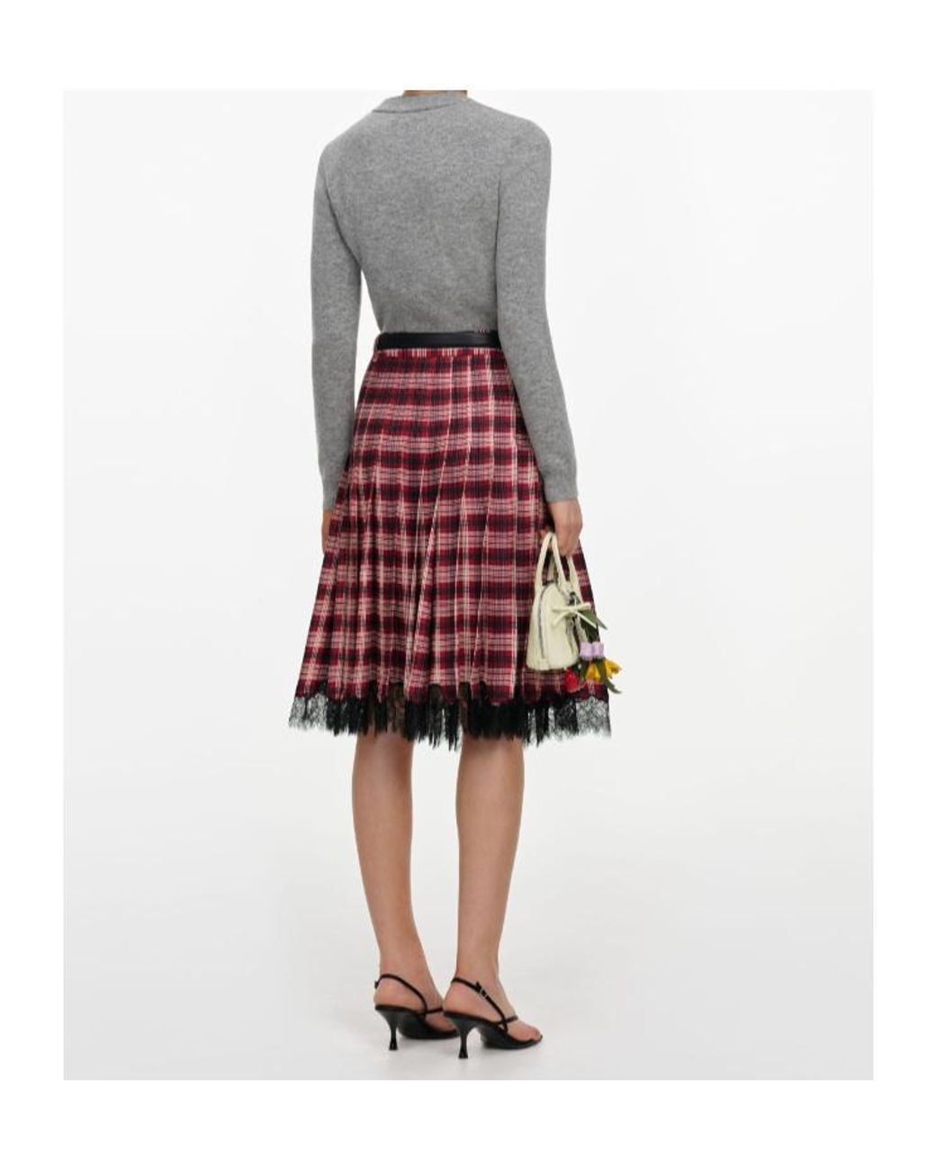 Self-Portrait Red Pleated Lace-Trim Skirt