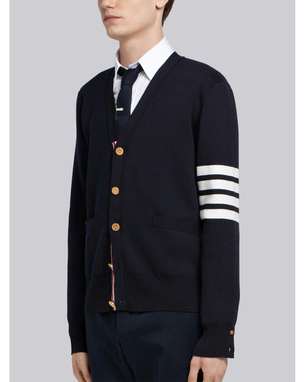 Thom Browne Blue Cardigan Scollo A V for men