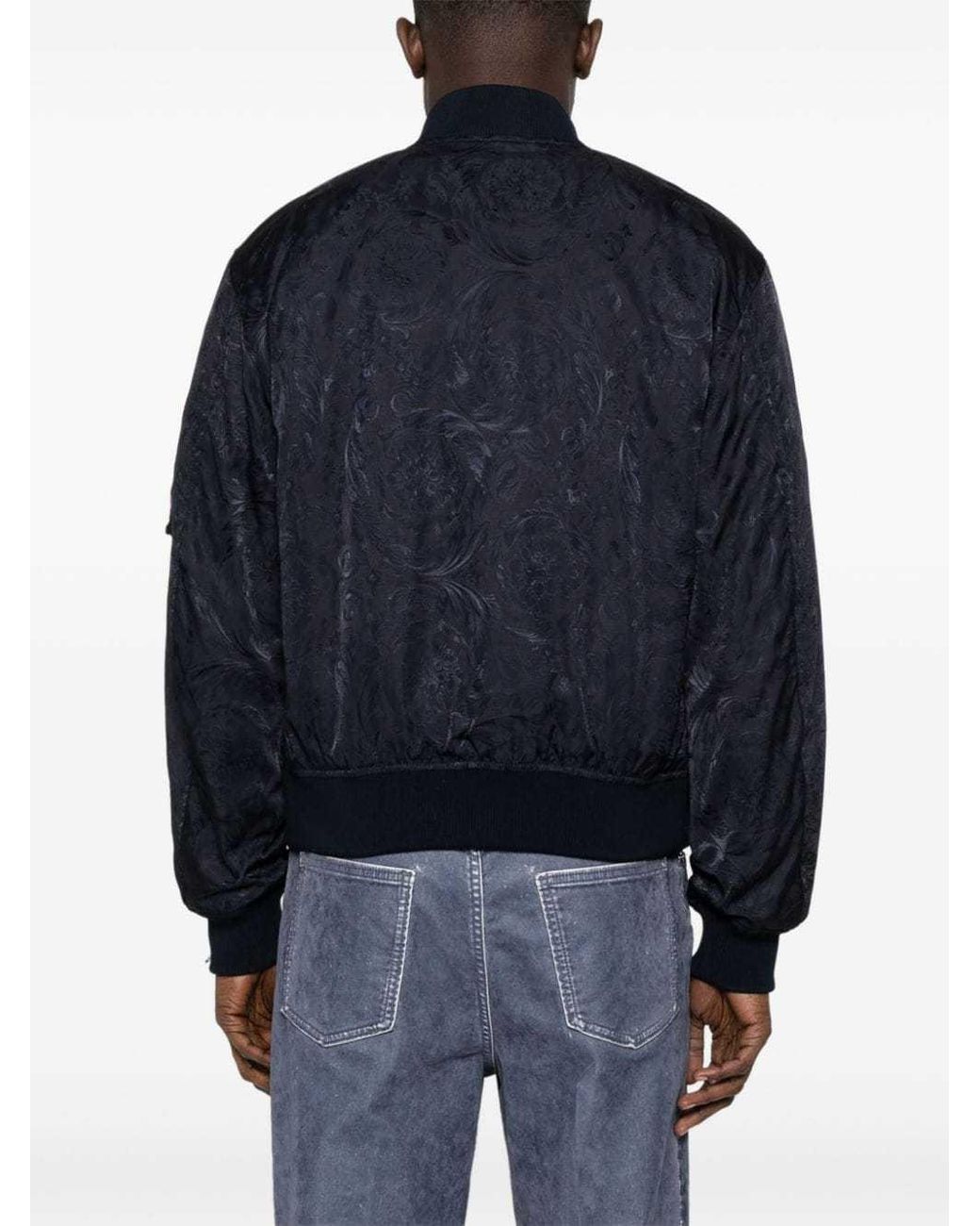 Versace Blue Logo-Embroidered Zip-Up Bomber Jacket for men