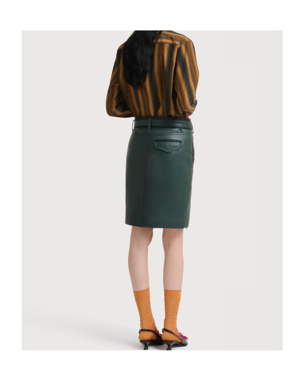 Marni Green Deep Leather Skirt With Leaf Pockets