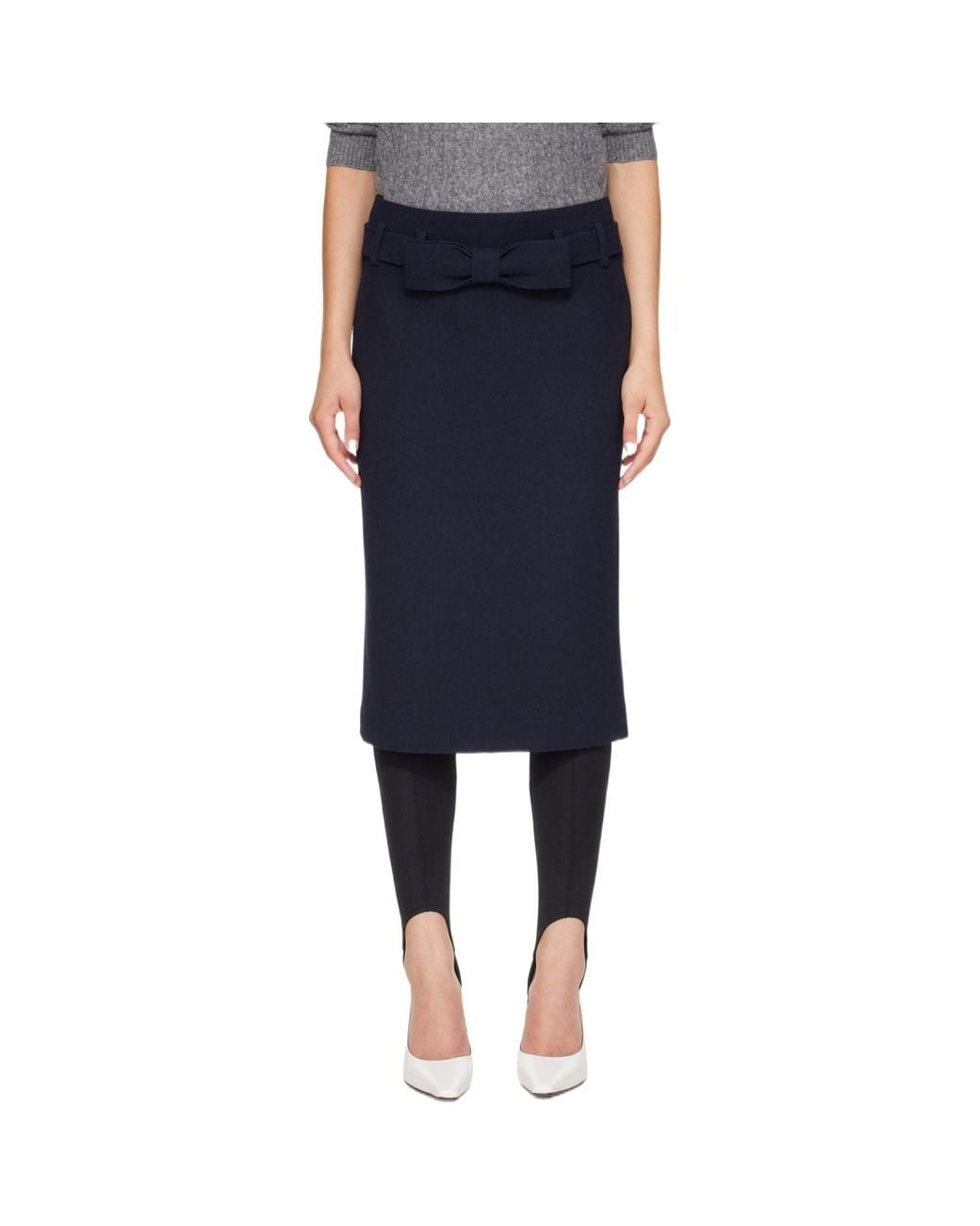 ShuShu/Tong Blue Bow-Detail Wool Skirt