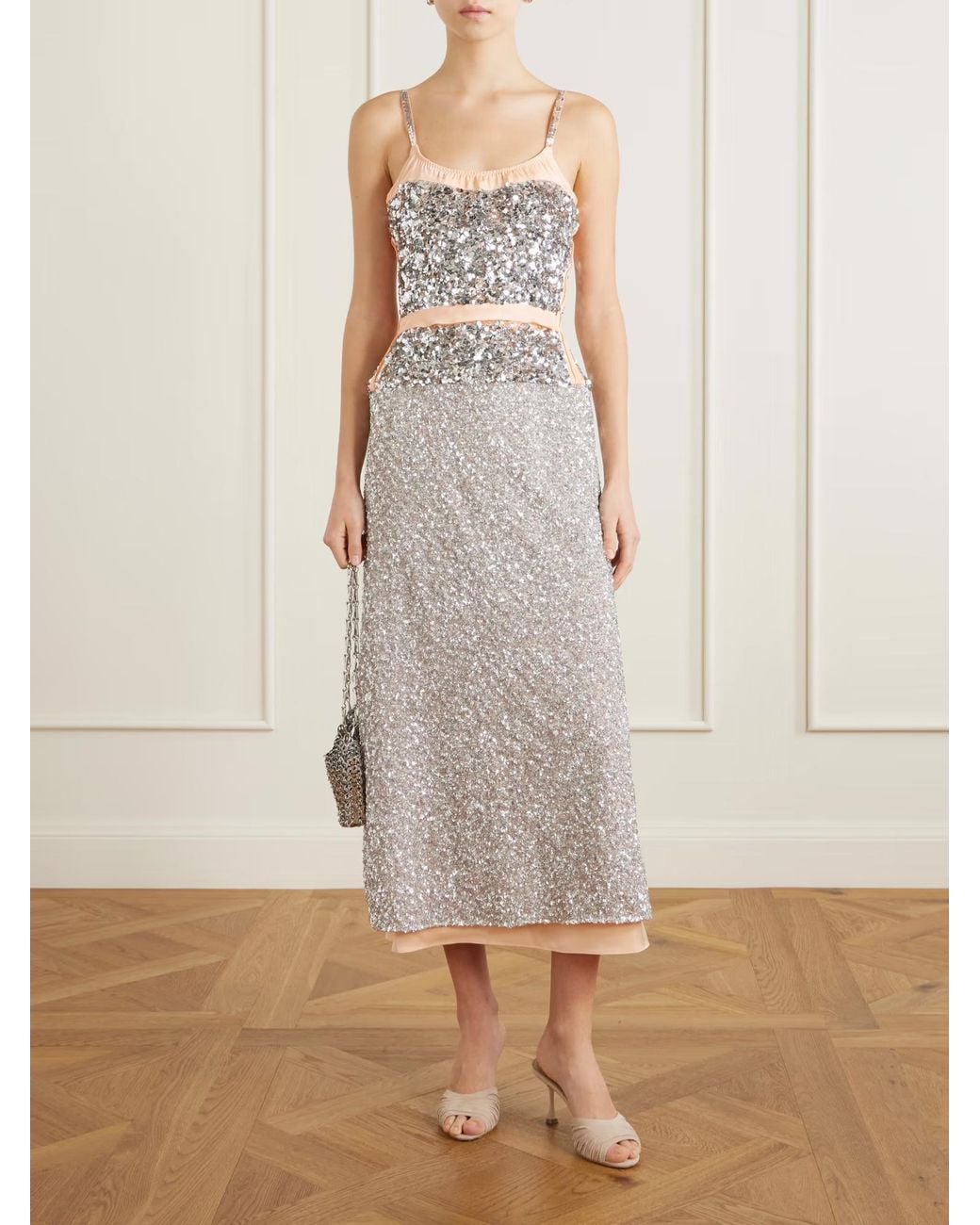 Rabanne White Sequin-Embellished Strap Dress