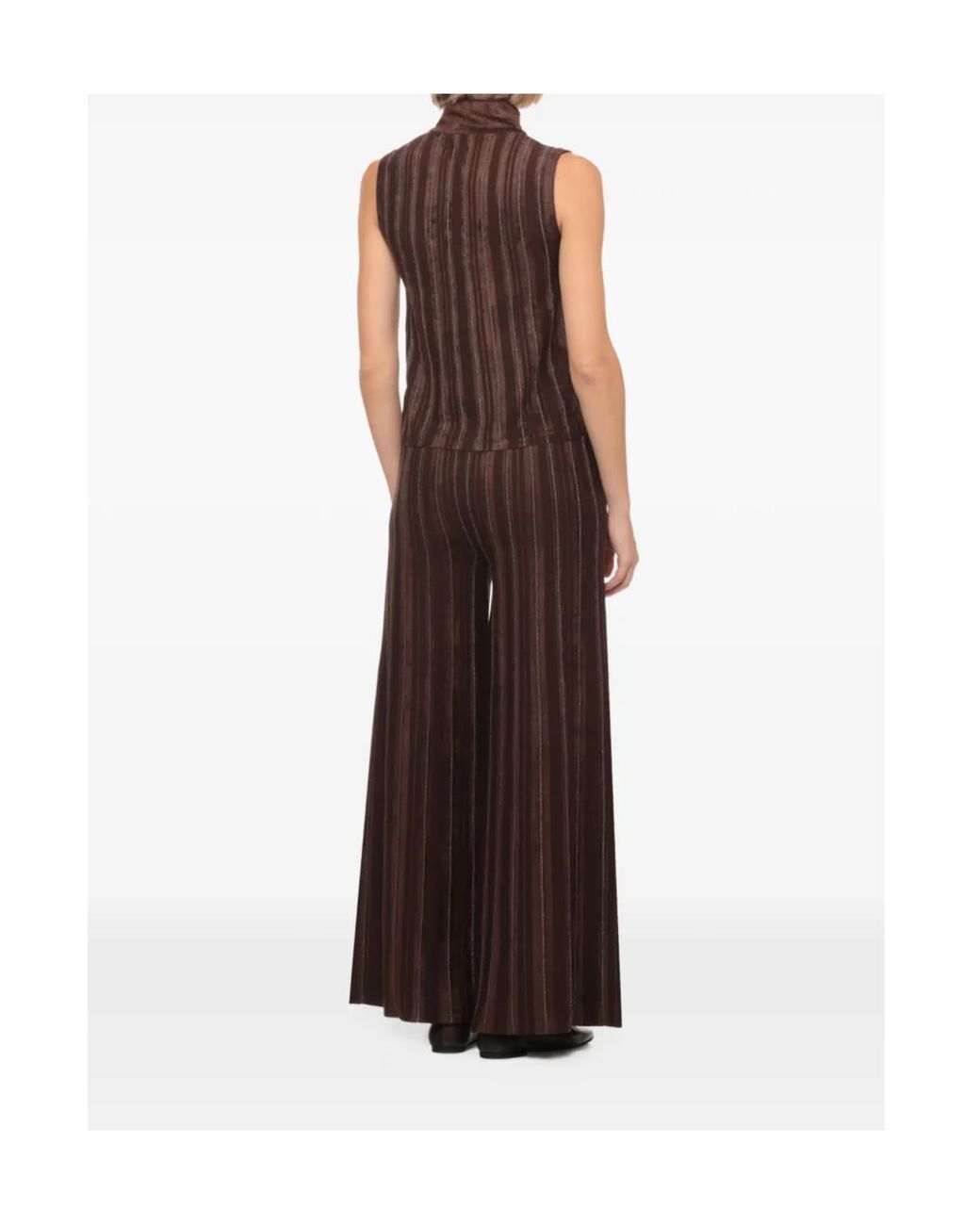 D.exterior Brown Striped High-Neck Sleeveless Top