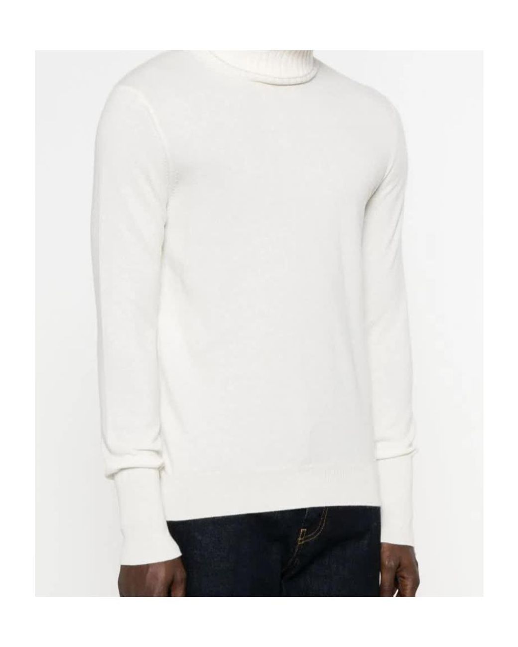 Ballantyne White Plain Stitch Turtleneck Knitted Sweater for men